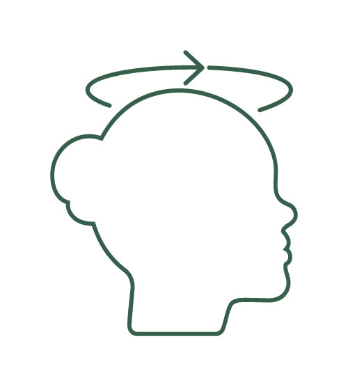 Graphic of directional twirl above a silhouette of a woman's head