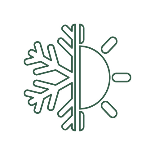 Graphic of a snowflake icon merged with a sun icon