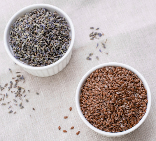 A Bowl of Fine Lavender and a Bowl of Flax Seeds