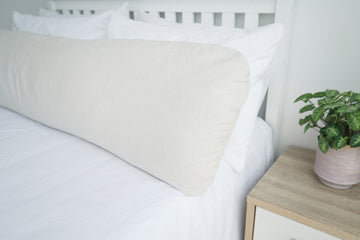 White Bed With Two White Plain and One Copenhagen Coloured Body / Pregnancy Cloud Wool Pillow from Kind Face