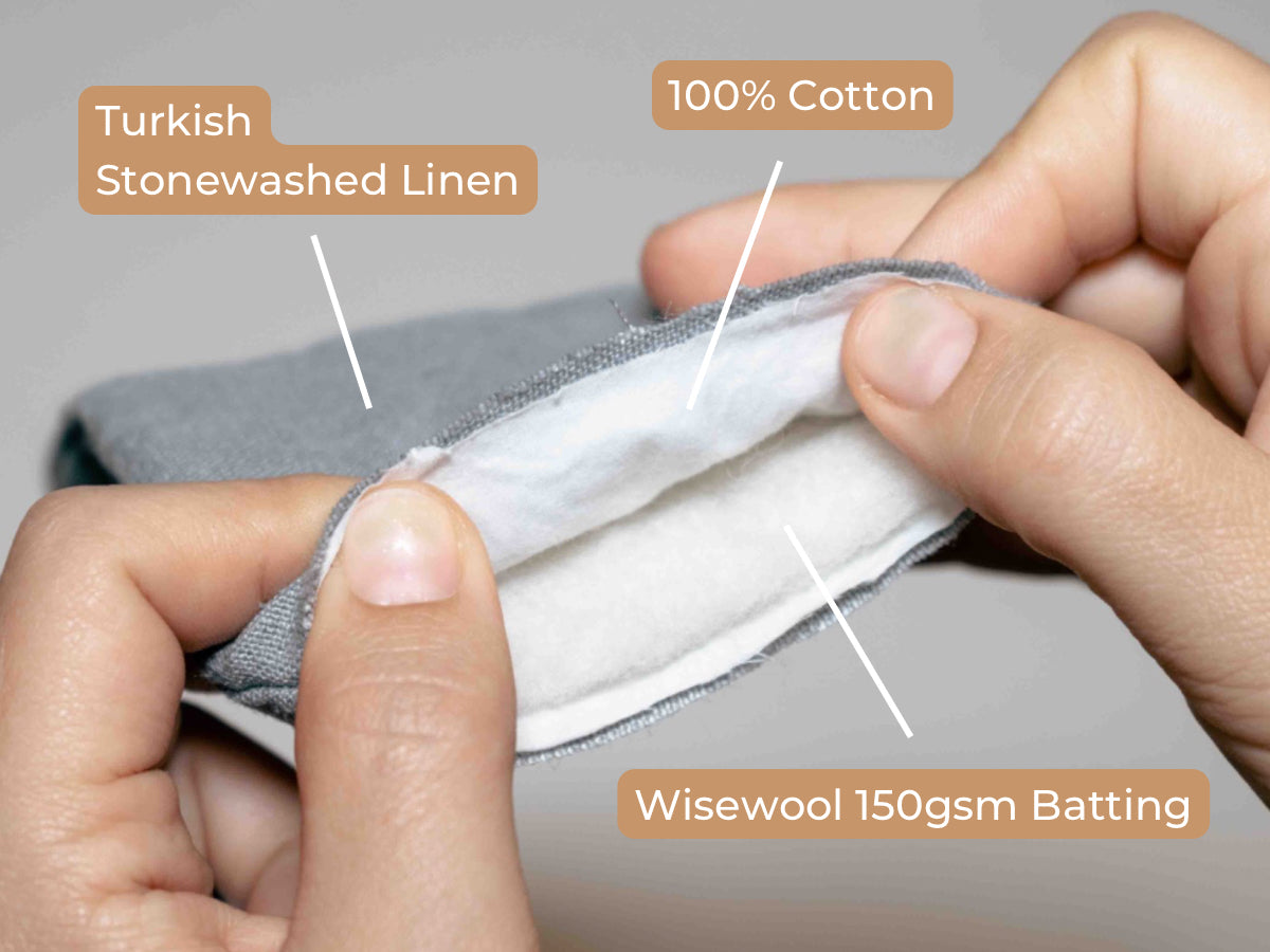 Linen+Wool Sleep Mask by Kind Face layers of linen, cotton and Wisewool
